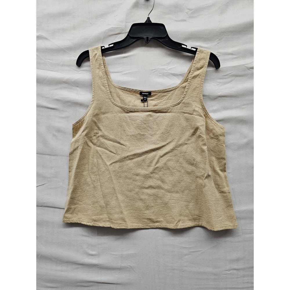 Express Womens Square Neck Tank Top Cream Linen Blend Casual Size Medium